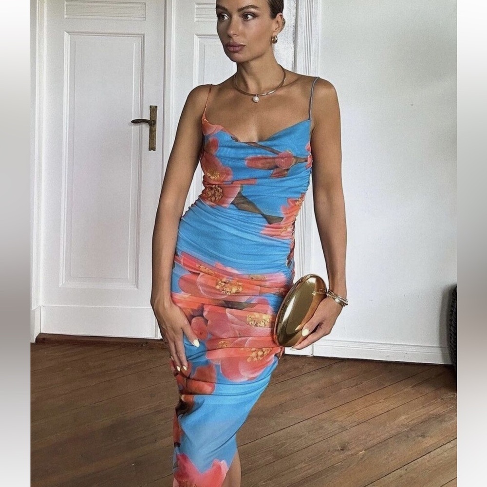 Zara draped floral tulle dress